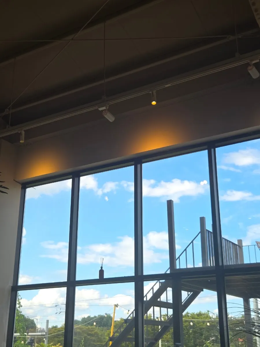 Outdoor seating with a sunset-time atmosphere