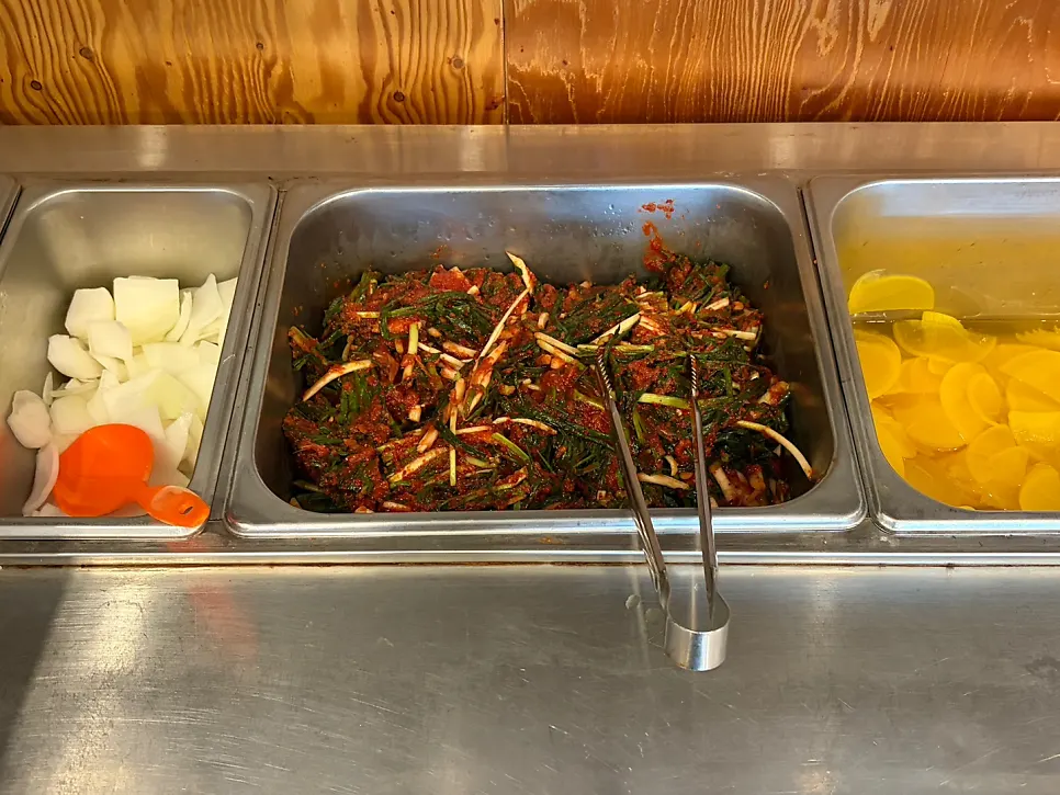 Green onion kimchi at the self-serve corner
