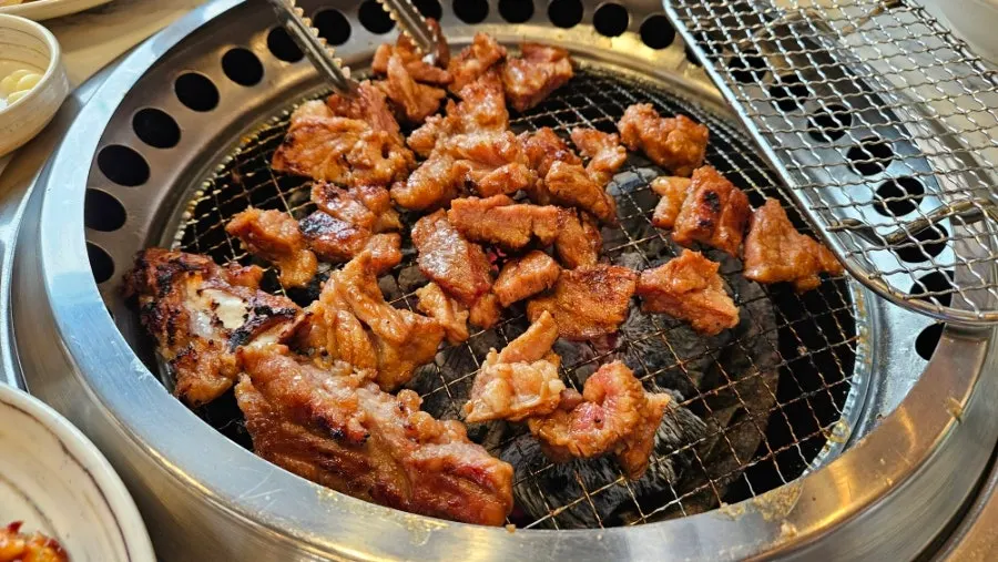 Pork ribs grilled to a golden brown on the pan
