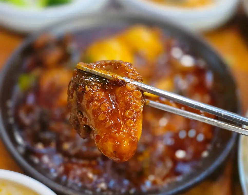 Rice mixed together with octopus sauce