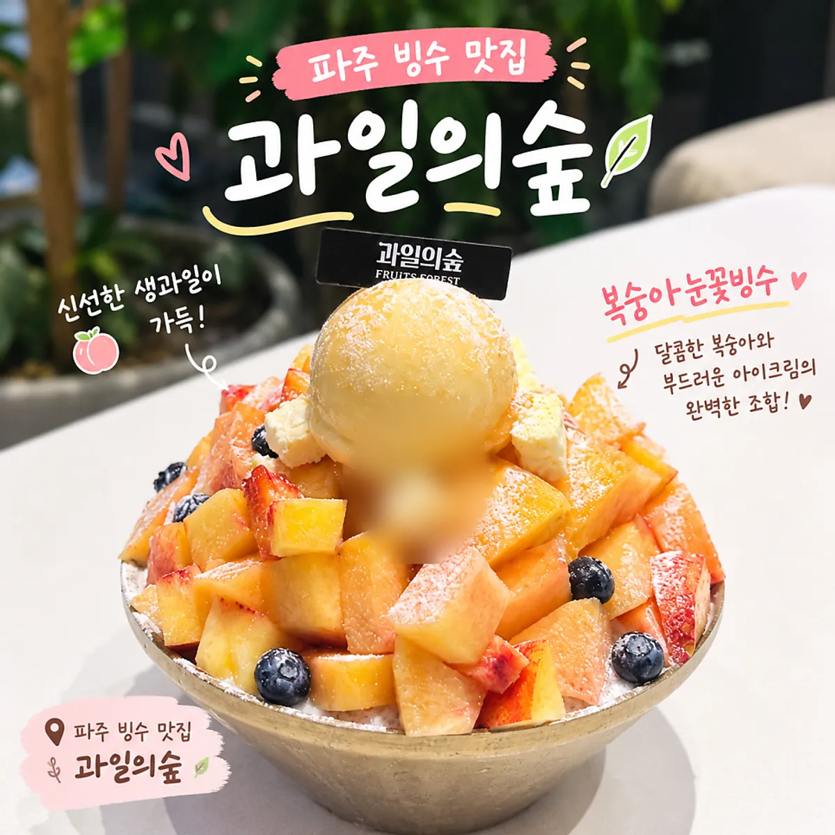 Signature photo of the peach snow flower bingsu at Fruit Forest Paju Direct Store