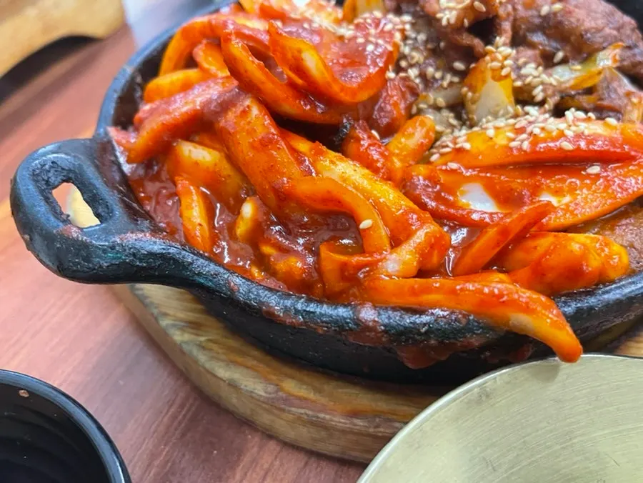 Close-up of pork stir-fry loaded with meat