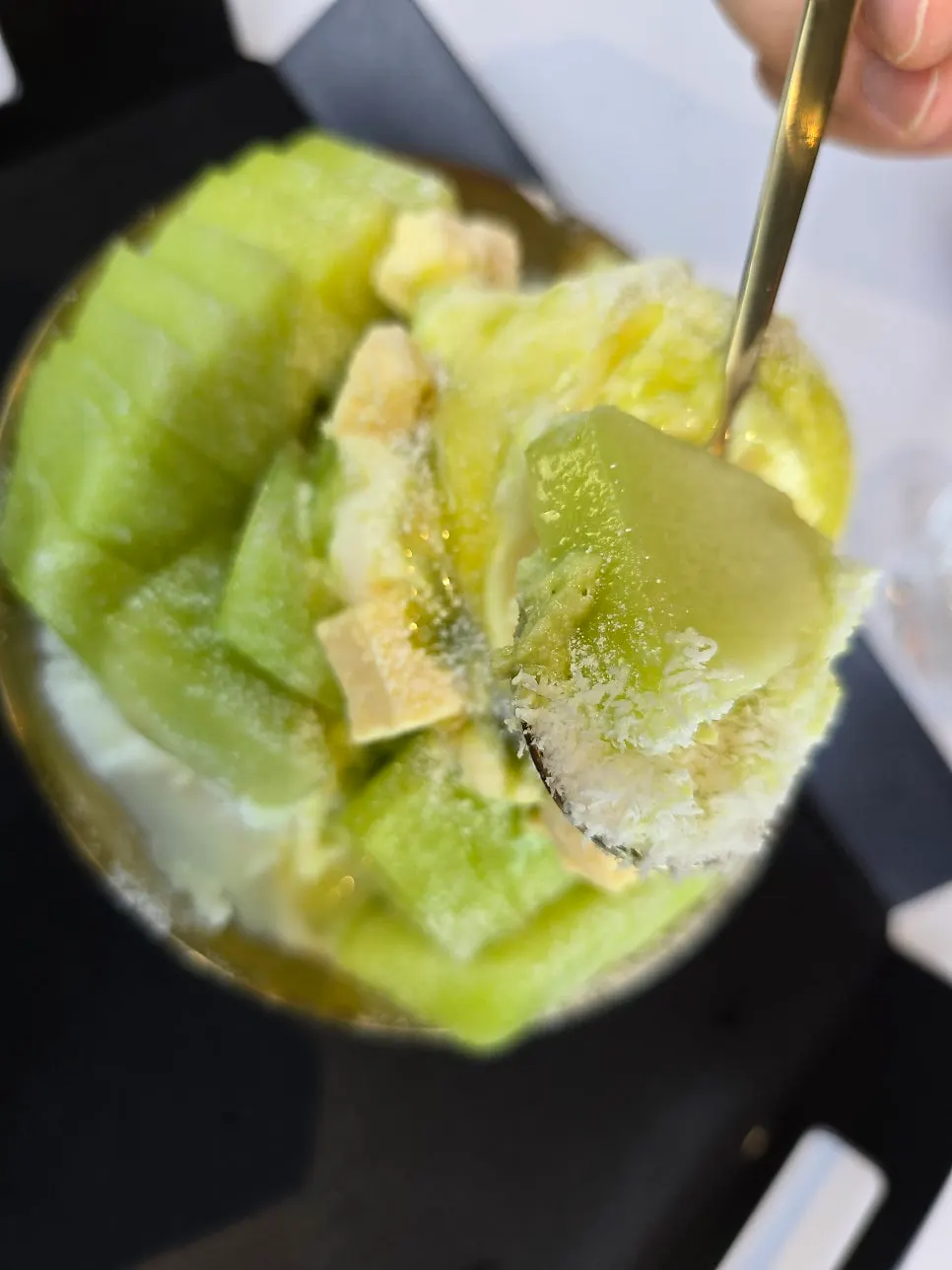 Milk snow ice hidden beneath the melon