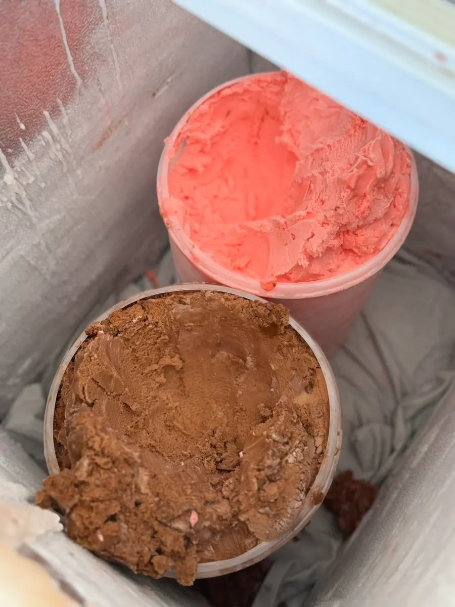 Coffee and ice cream at the restaurant entrance