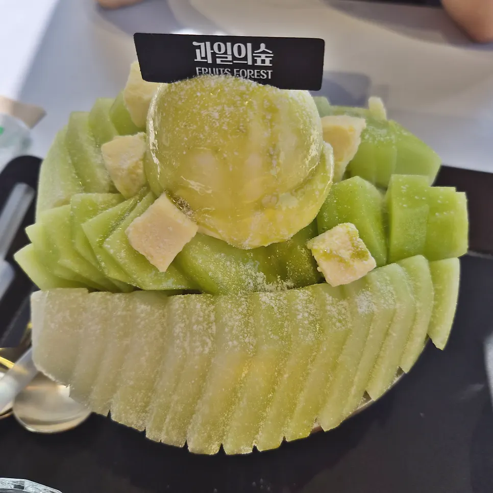 Close-up of the melon snow bingsu