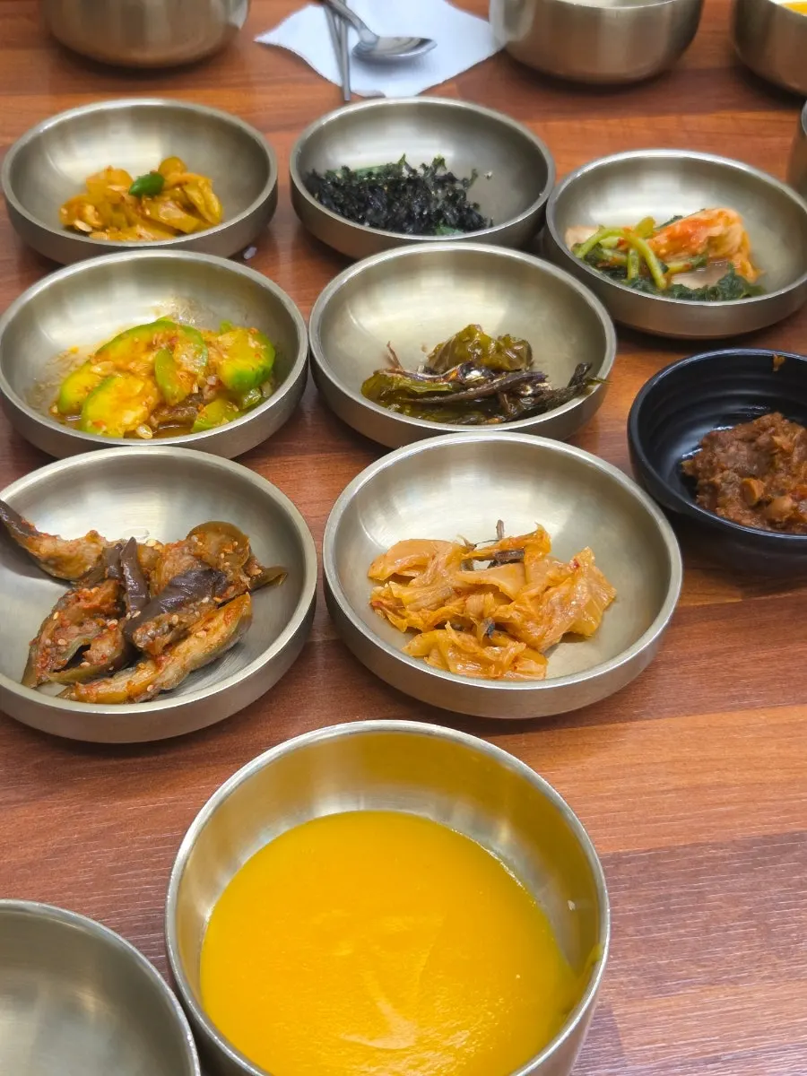 Close-up of gangdoenjang and side dishes