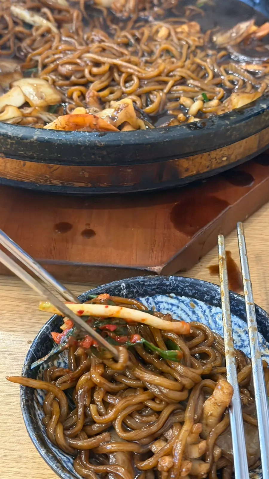 Green onion kimchi served alongside the stone jajang