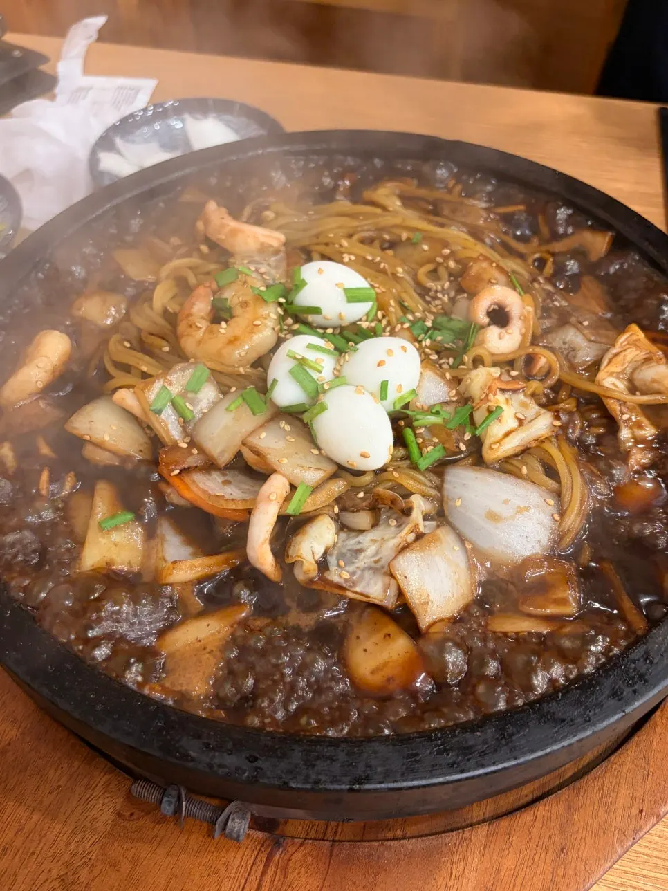 Nurungji stone-plate jajang for two served on the stone plate