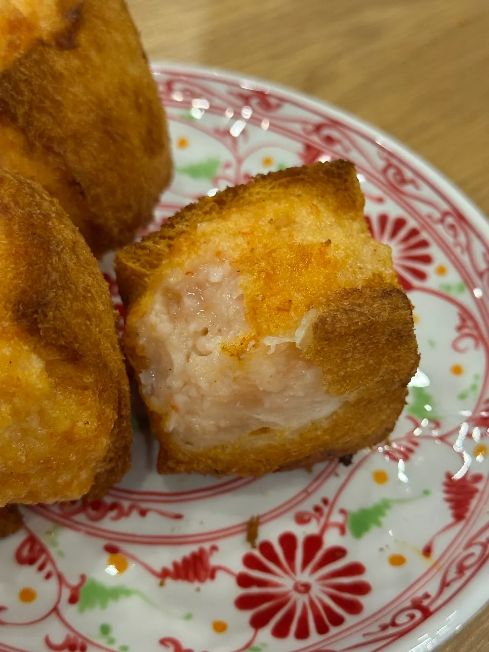 Tungbosha cut in half showing shrimp filling inside