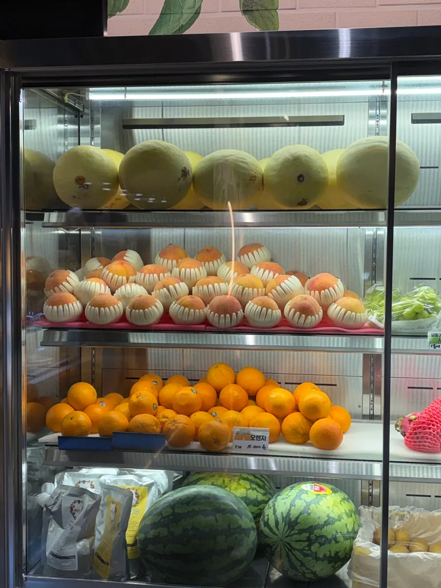 Display of fresh fruit used for bingsu at Fruit Forest