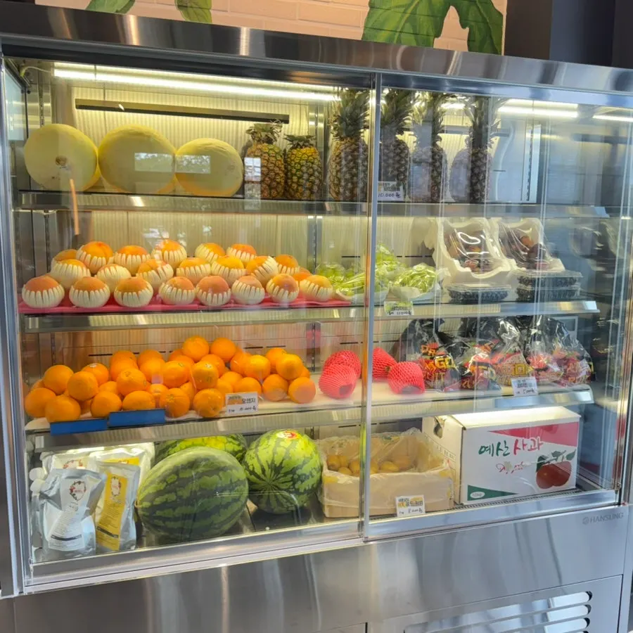 Fresh fruit display at the entrance of Fruit Forest