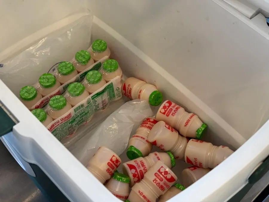 Dessert corner with yogurt drinks and rice crackers