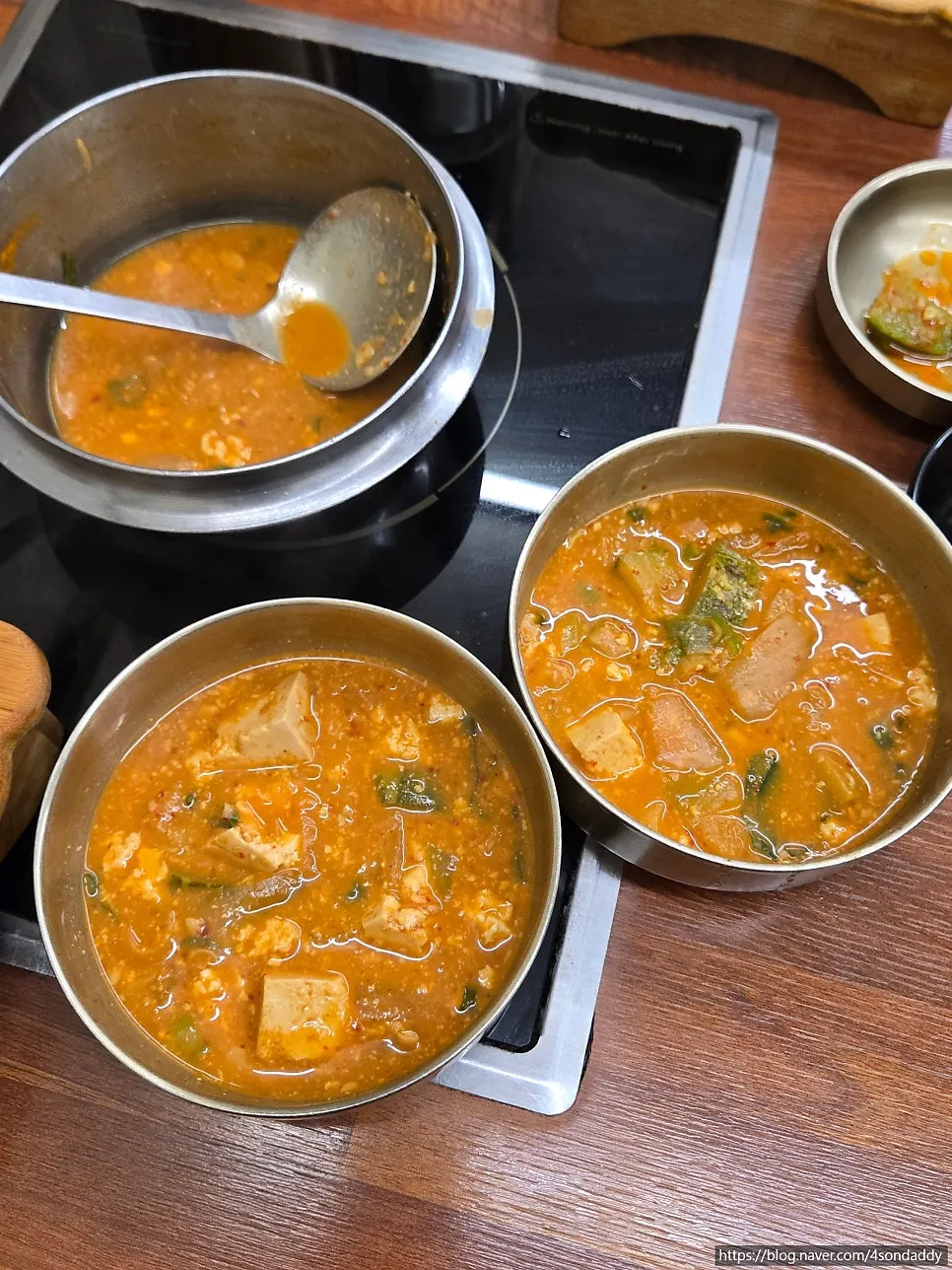 Doenjang stew portioned into bowls