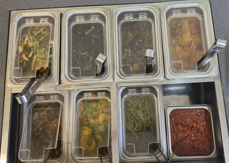 Banchan refill corner set up in the restaurant
