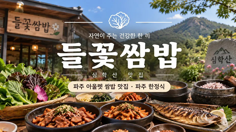 Full ssambap spread at Simhaksan Deulkkot Ssambap in Paju