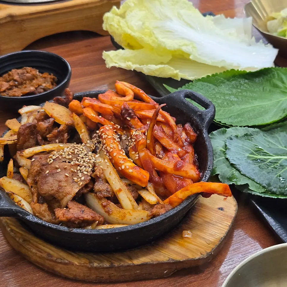 Close-up of smoky stir-fried pork
