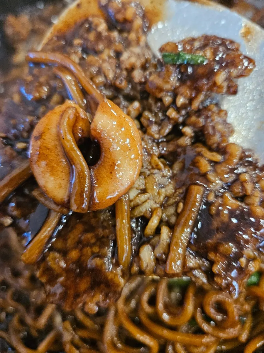 Crispy fried food paired with stone-plate jajangmyeon