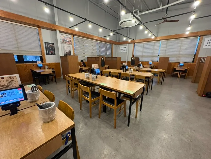 Wide open interior and tables