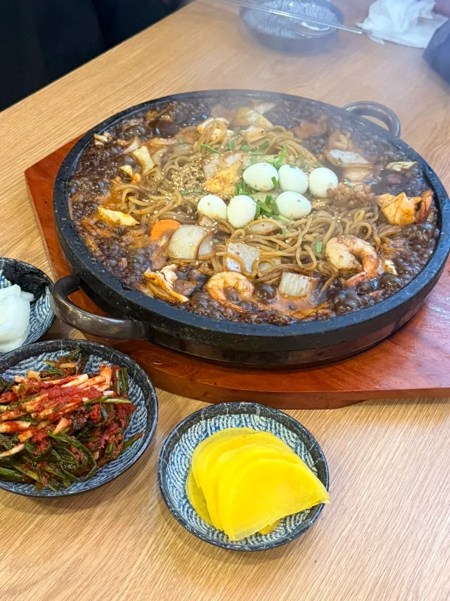 Plate of green onion kimchi from the self-serve bar
