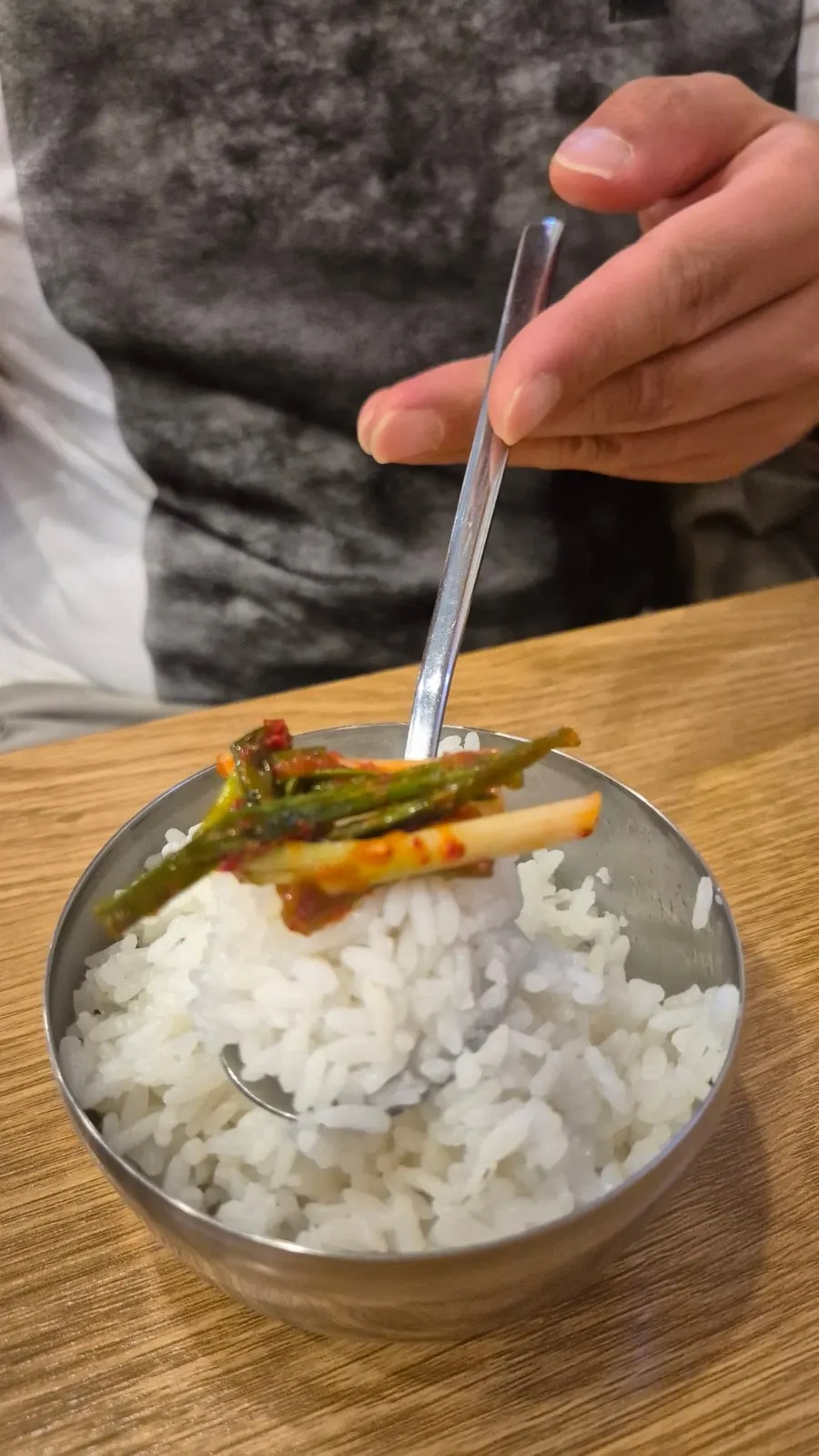 Green onion kimchi side dish from the self-serve bar