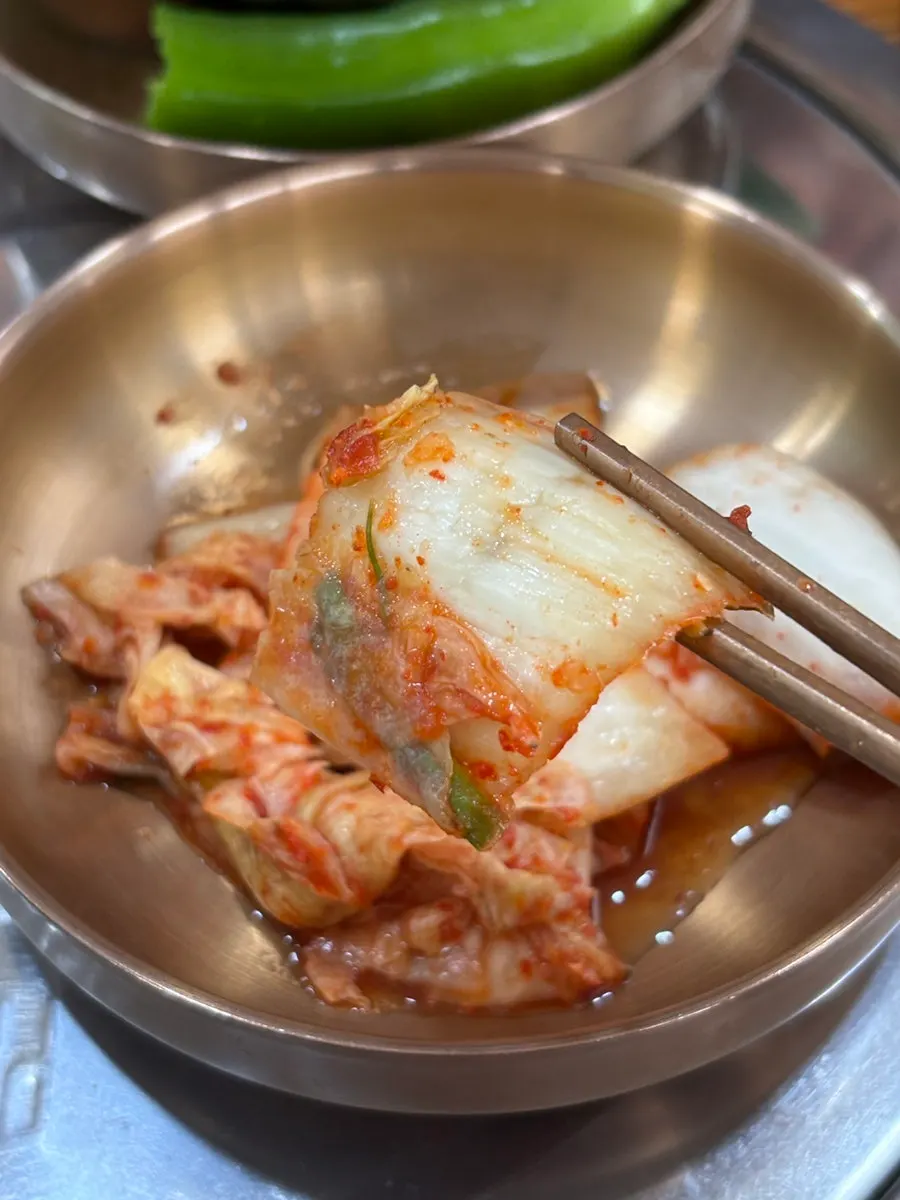 House-made kimchi with Korean-grown ingredients at Cheonje Guksu