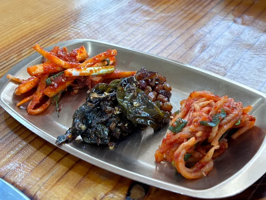 Seasoned balloon flower root side dish at Cheonje Guksu