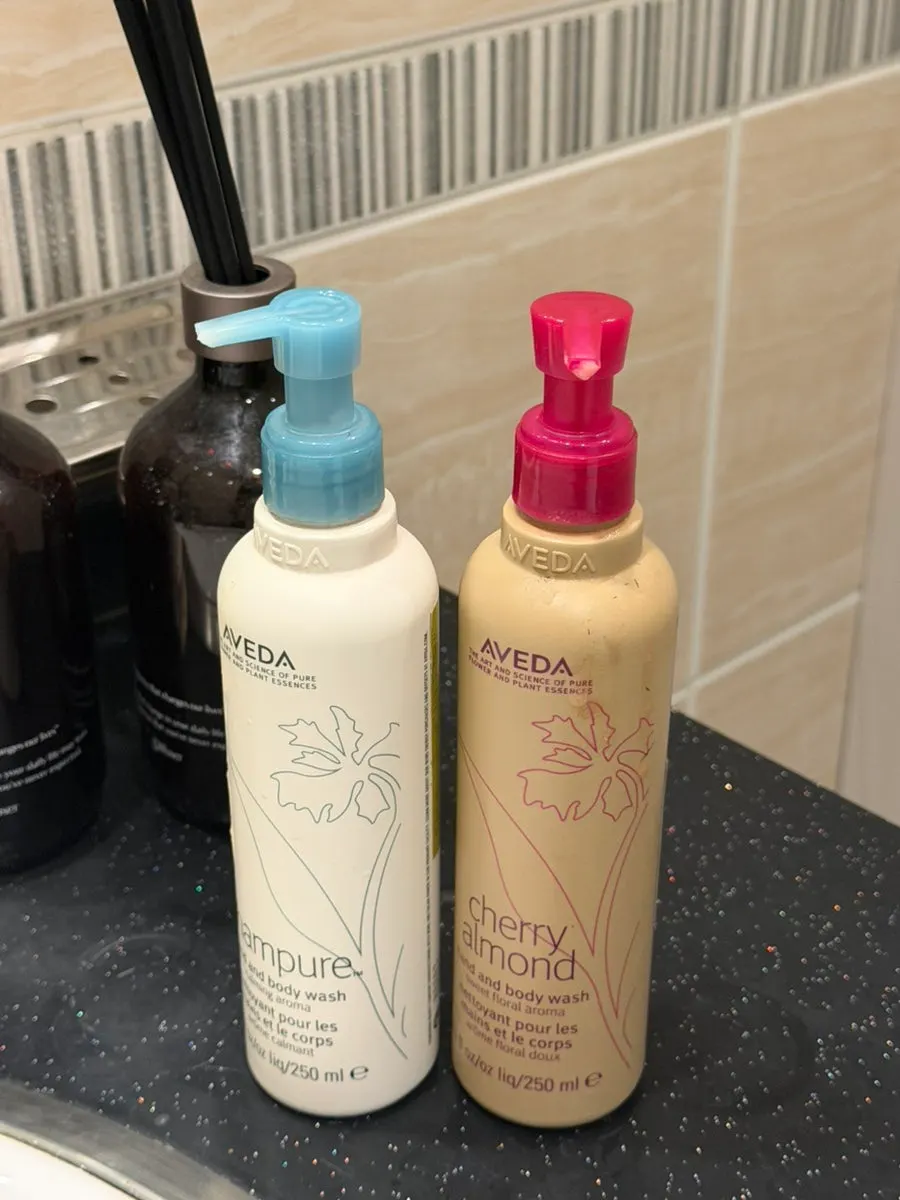 Aveda products stocked in the restroom