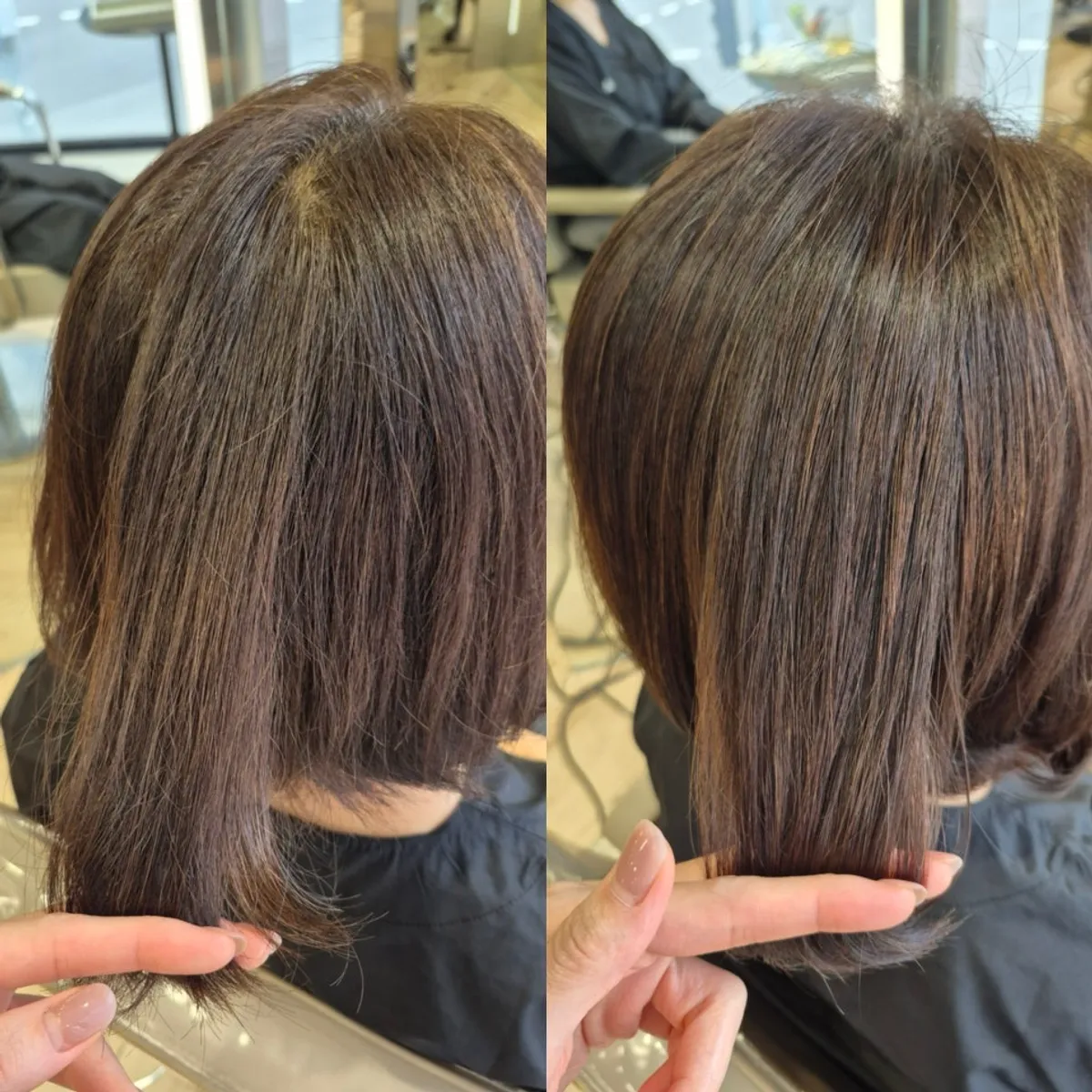 Glossy hair after the Aveda clinic treatment and blow-dry