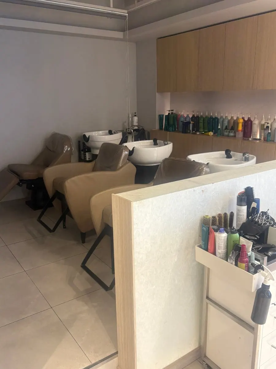 Salon area displaying Aveda products