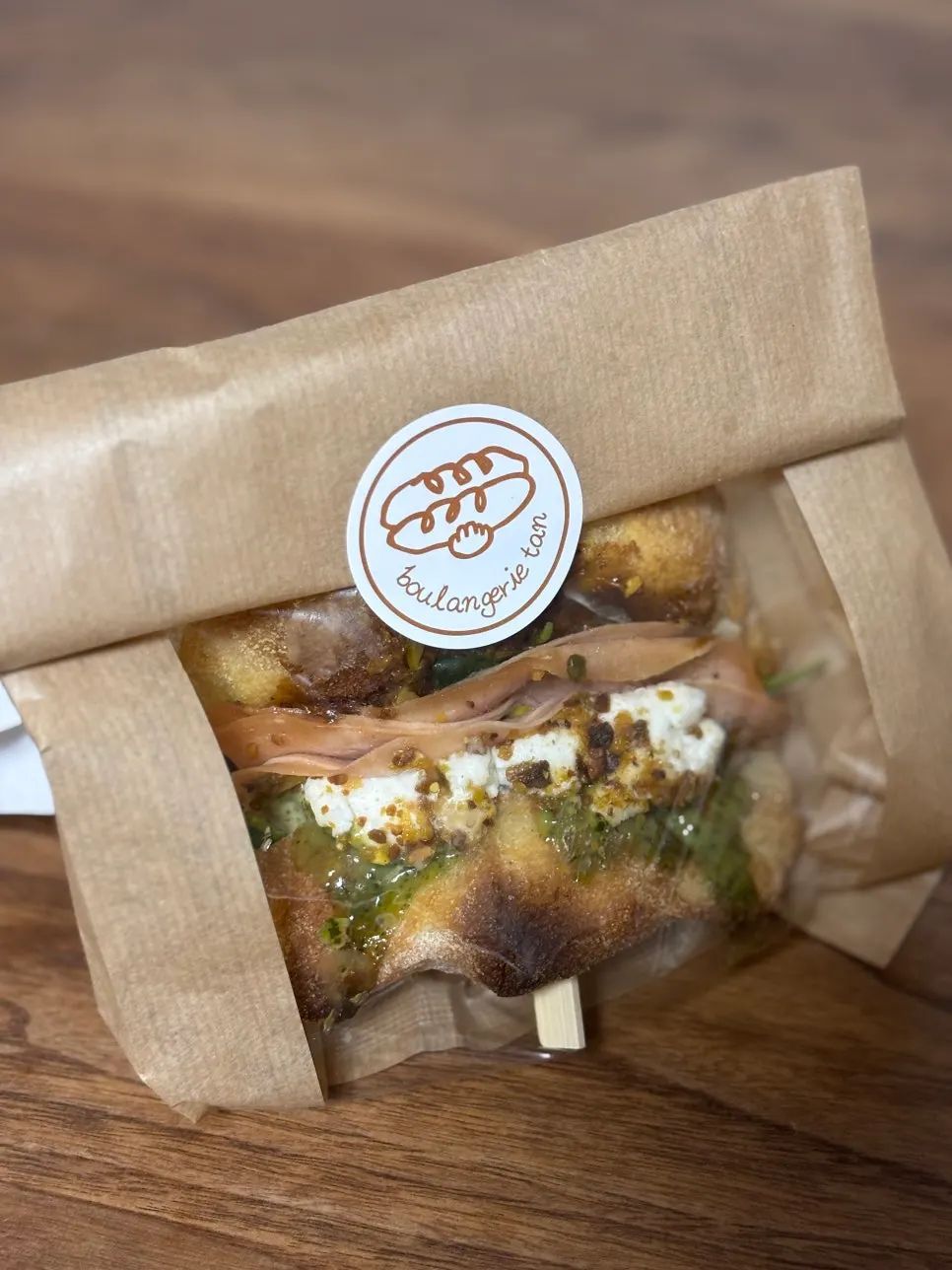 Cross-section of the ricotta cheese ciabatta sandwich