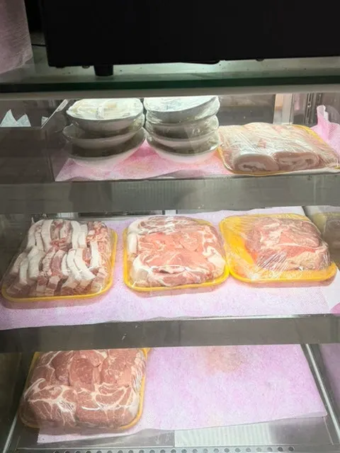 Meat displayed at the entrance