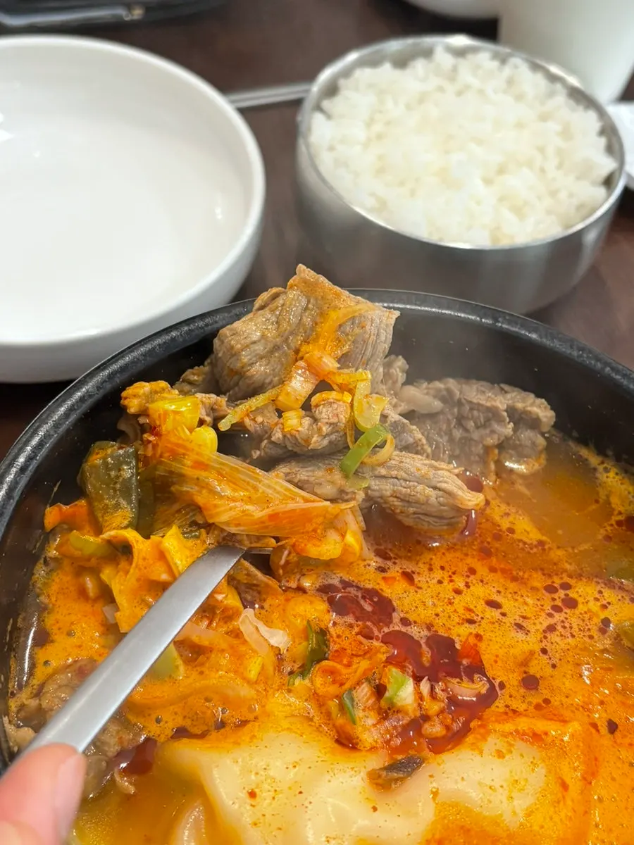맑은 육수의 평양만둣국 클로즈업
