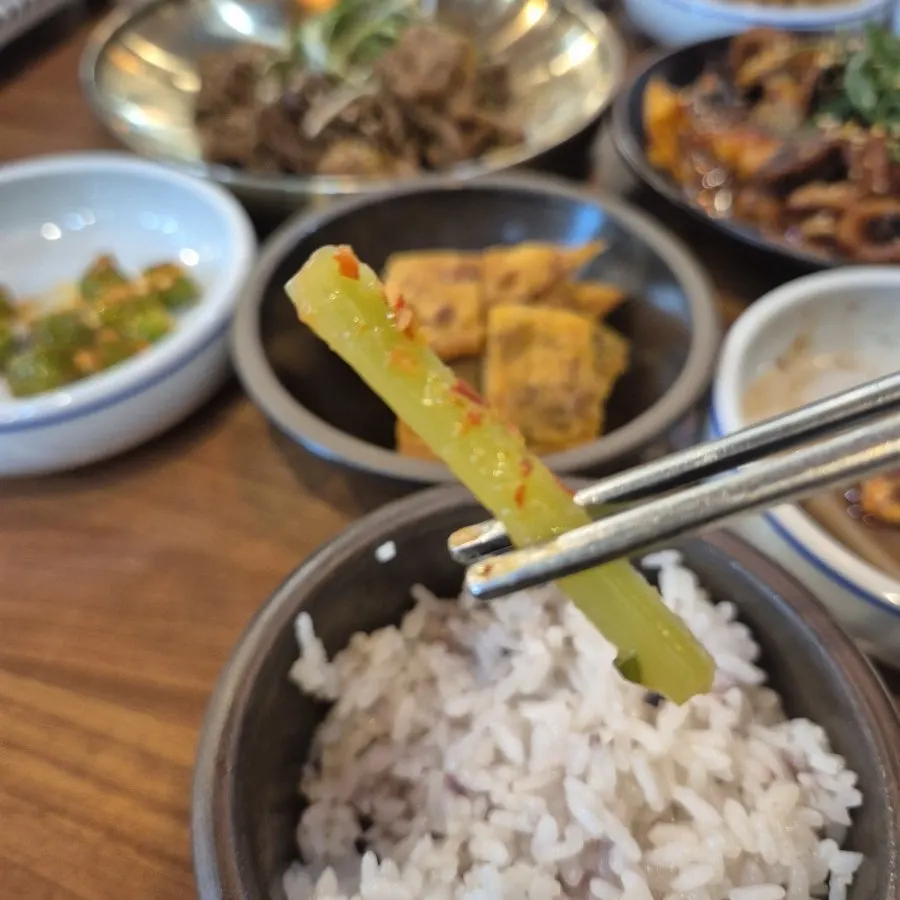 A bowl of yeolmu kimchi banchan
