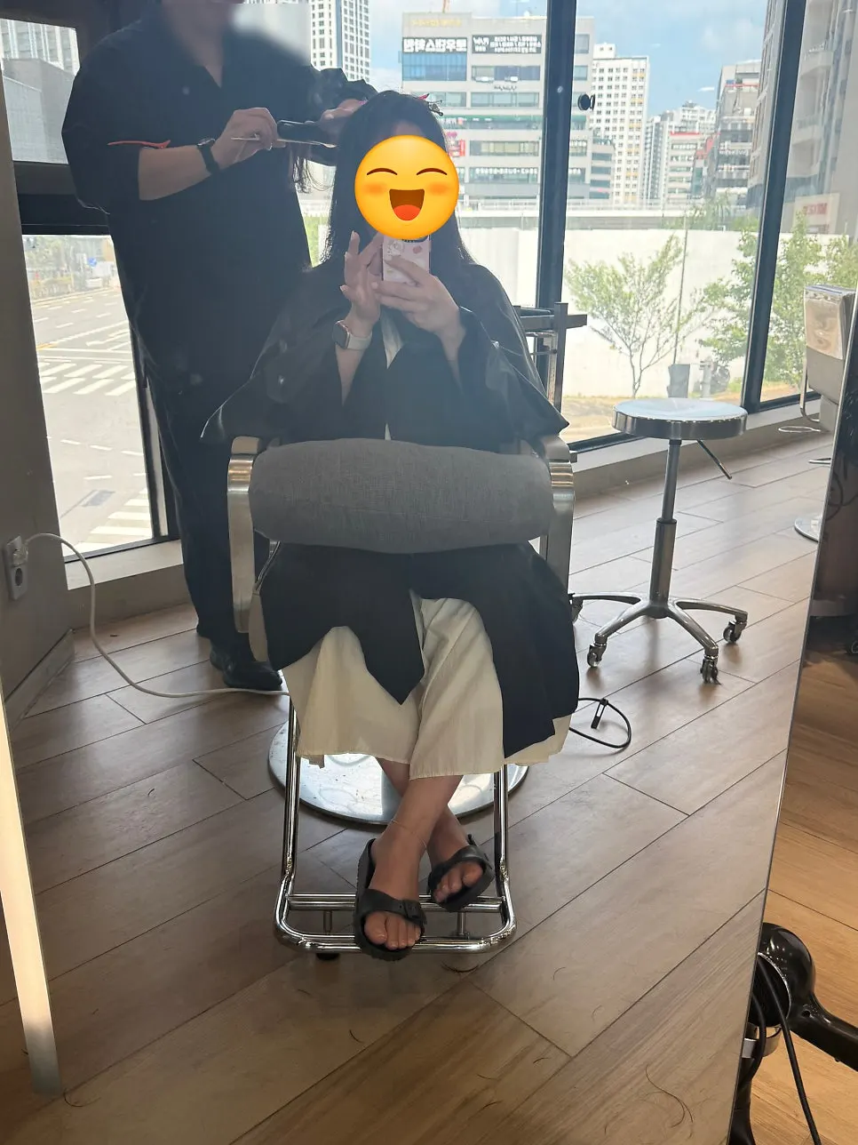 Hair during the volume straightening treatment