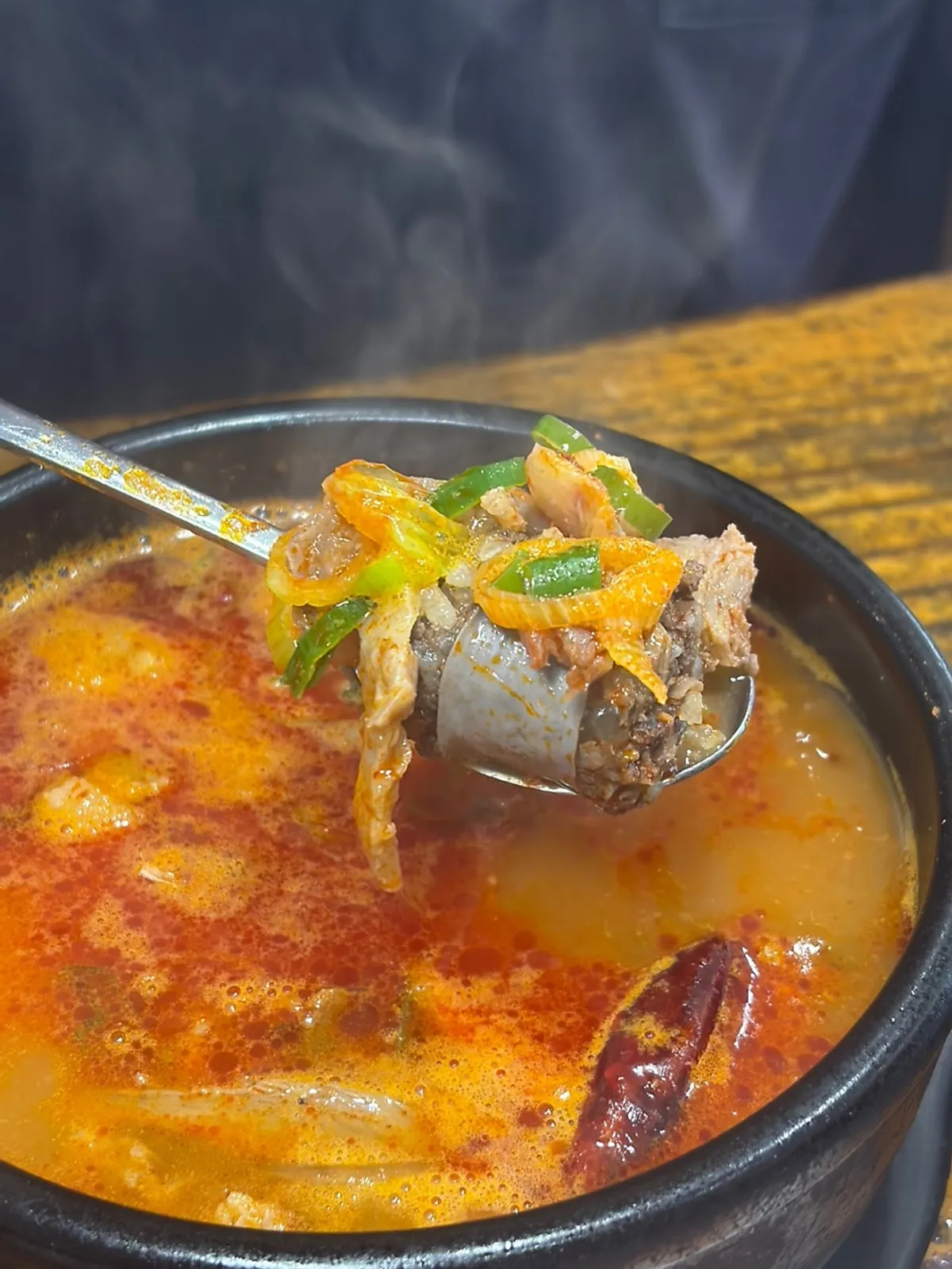 A bowl of Paldam Sundae's spicy sundae-guk