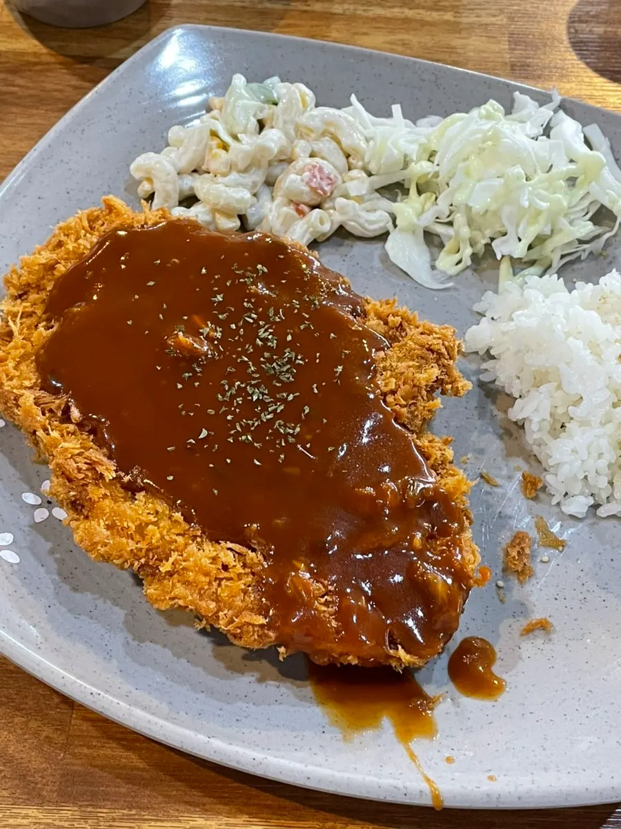 Plated handmade pork loin cutlet