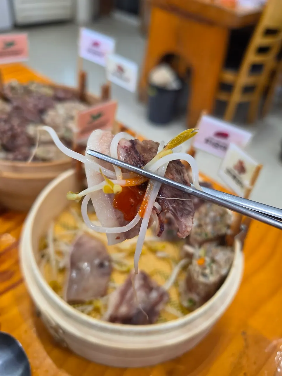 Cross-section of the cheongyang chili sundae and nut sundae