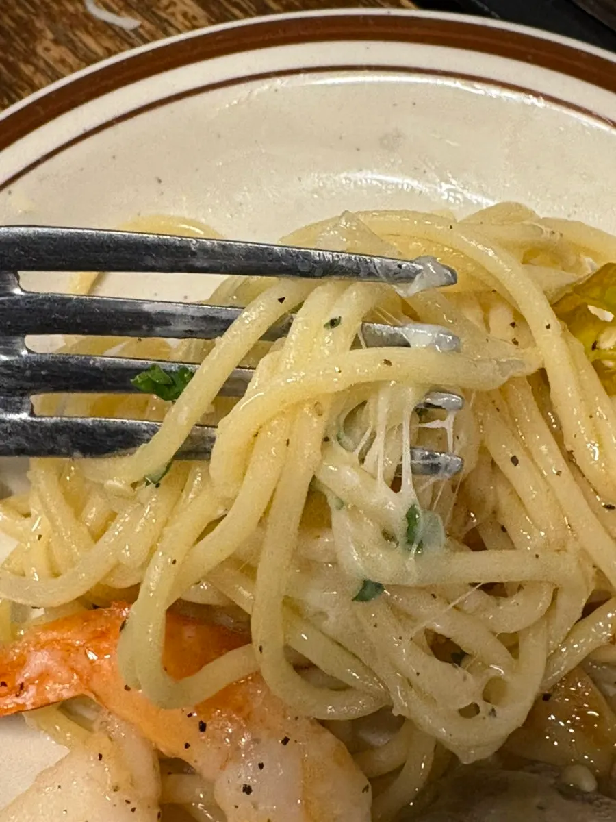 Shrimp pasta ordered with barbecue