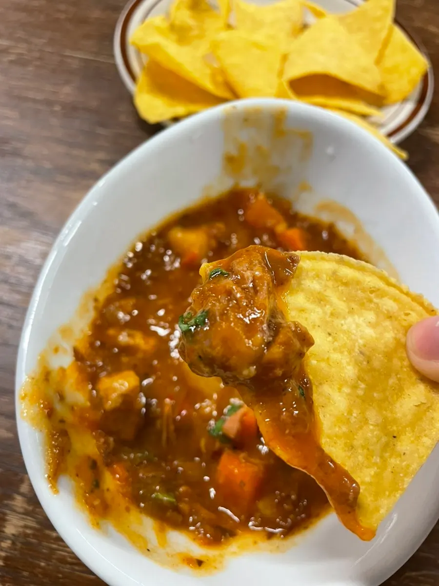 Nachos paired with beef stew