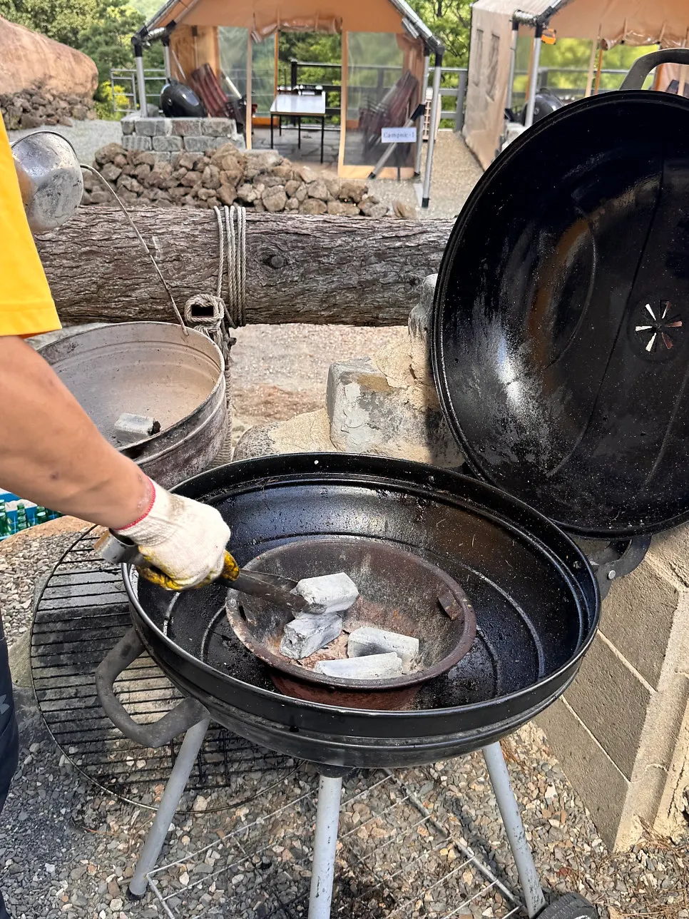 Samgyeopsal placed on the charcoal grill