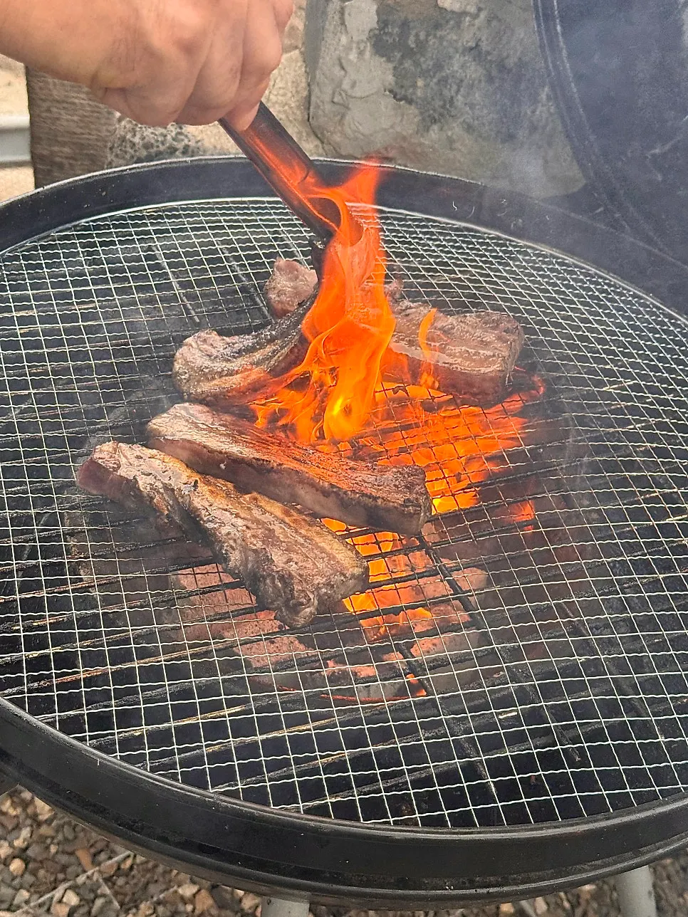 Samgyeopsal and moksal grilling over charcoal