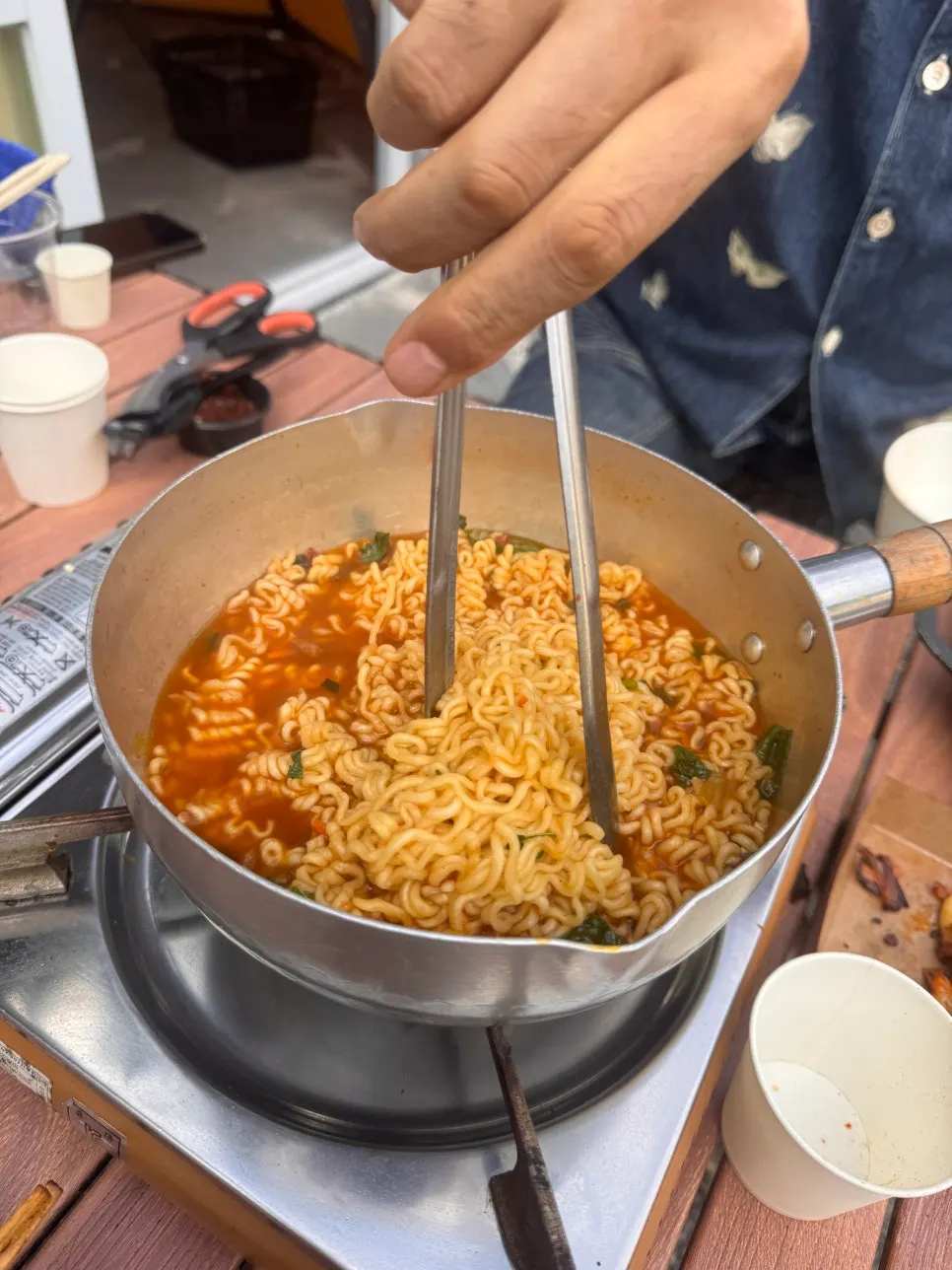 Ramyeon boiled to finish the meal