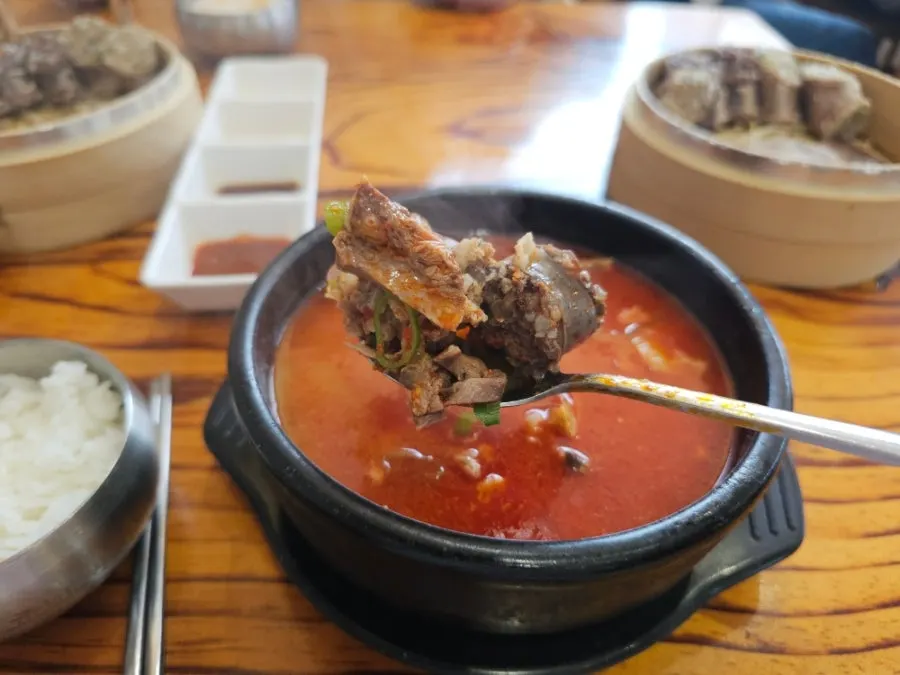 Paldam Sundae's spicy sundae-guk with red broth