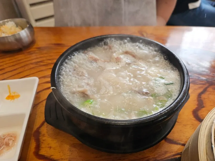 Inside of the spicy sundae-guk packed with ingredients
