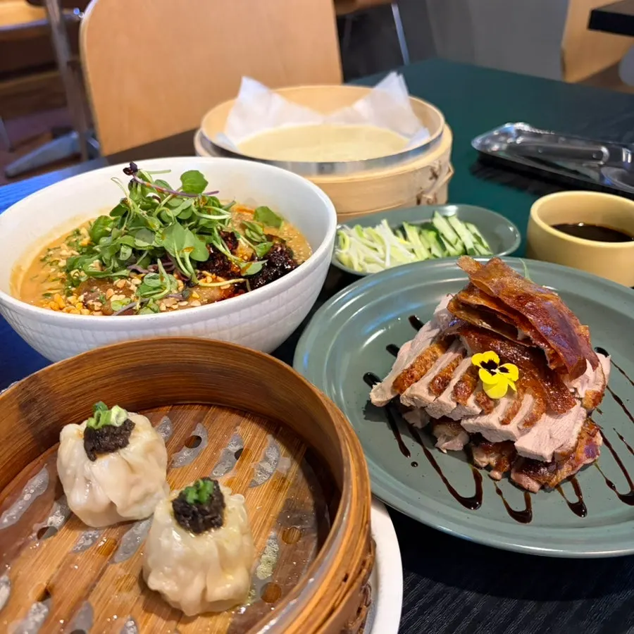 Full spread of ordered dishes at Panda Dim Sum