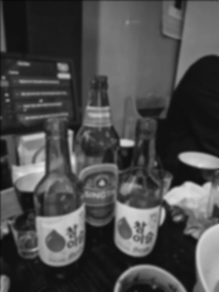 Chamisul soju and Tsingtao beer on the table at Panda Dim Sum