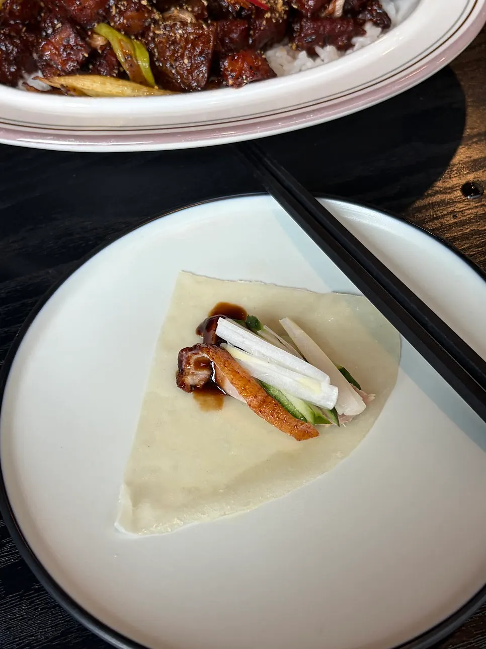 Peking duck skin dipped in sugar