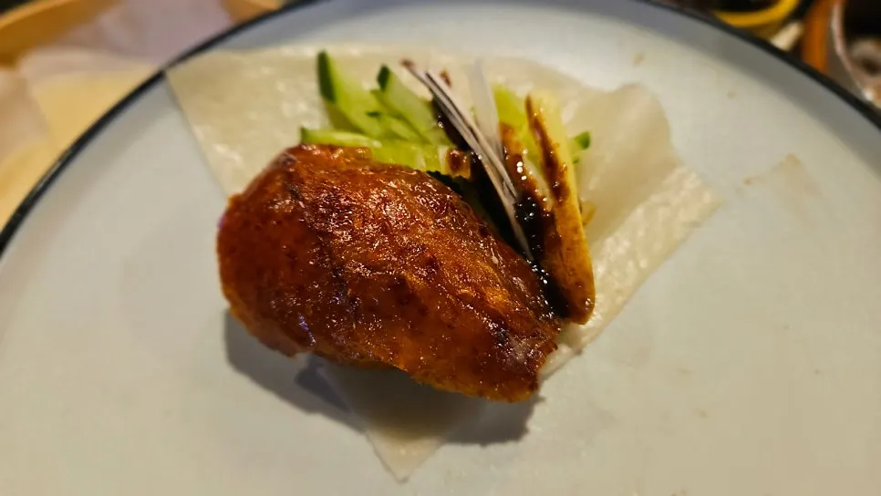 Closing shot of the Peking duck and dim sum meal at Panda Dim Sum