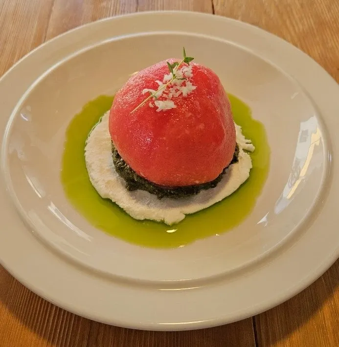 Whole tomato marinated ricotta cheese