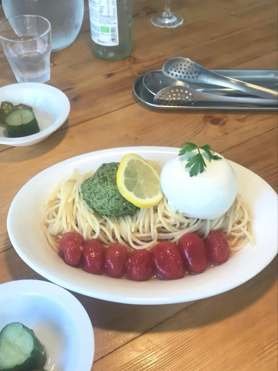 Fresh basil cold pasta